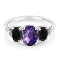 thumbnail image 2 of Gem Stone King 10K White Gold Checkerboard Purple Amethyst Black Onyx and Diamond Accent 3-Stone Engagement Ring for Women (1.83 Cttw, Gemstone Birthstone, Size 5.5), 2 of 4