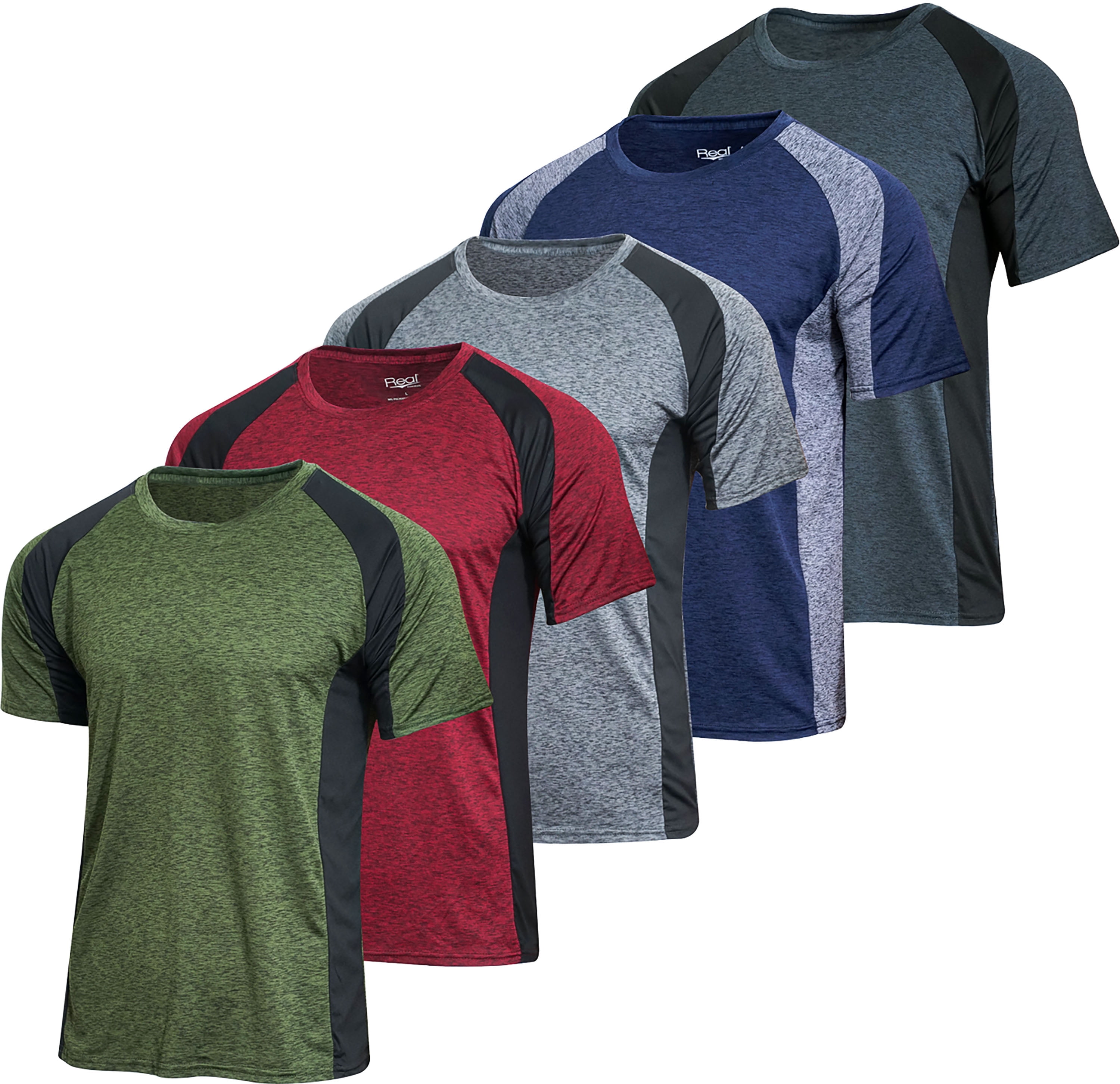 5 Pack Men’s Dry-Fit Moisture Wicking Active Athletic Performance Crew T-Shirt