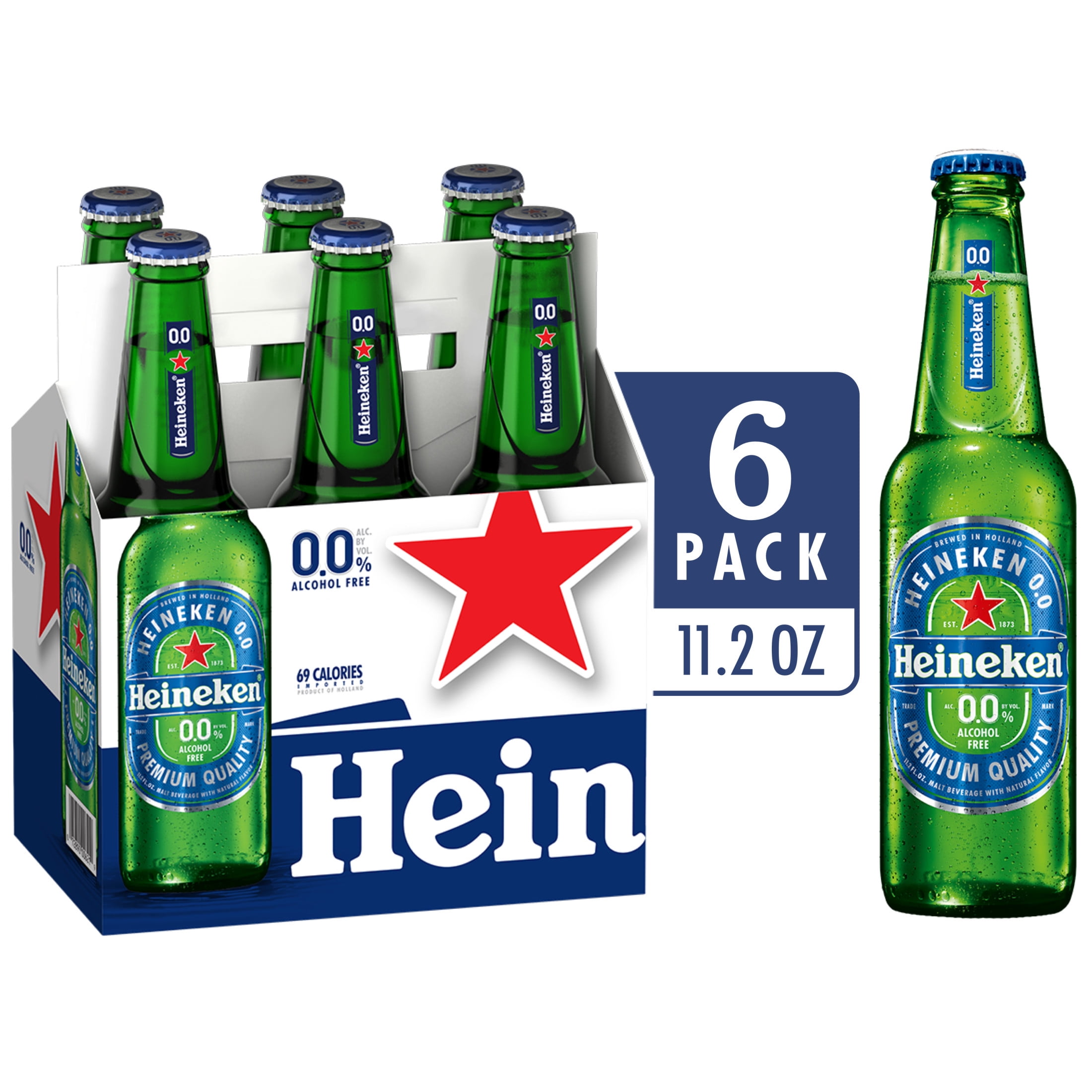 Heineken 0.0 Non-Alcoholic Netherlands Import Lager Beer, 6 pack, 11.2 fl oz Bottles, 0.0% ABV