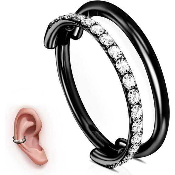 G23 Titanium Cartilage Earring Hoop: 16G 8mm 10mm 12mm Conch Helix Piercing Jewelry CZ Double/Triple Nose Rings Hoops Septum Rings Hypoallergenic Hinged Segment Clicker Lip Rings Earrings
