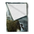 thumbnail image 2 of Lighthouse Soft Flannel Fleece Throw Blanket, Island Rocks Stormy Sea Crashing Waves Full Moon Beams, Cozy Plush for Indoor and Outdoor Use, 50" x 60", Grey White Brown, by Ambesonne, 2 of 5