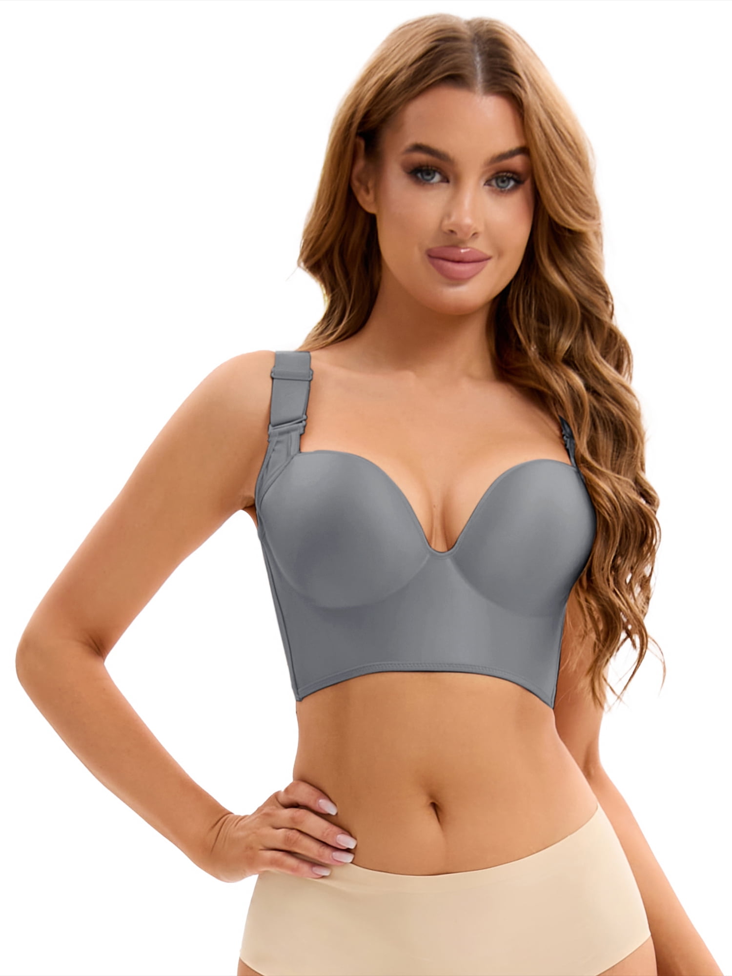 Unique Bargains Women's Push Up Tummy Control 6 Hooks Wirefree Convertible Bras C 40 Grey