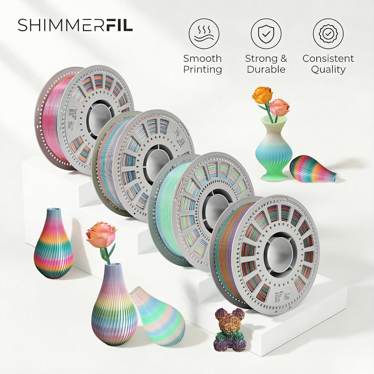 Rainbow Filament, 3D Printer Filament, PLAFilament 1.75mm, Multicolor Filament, DimensionalAccuracy +/-0.03 Mm, Pla Filament, Pla 1 Kg (2.2 Lbs) PerRoll