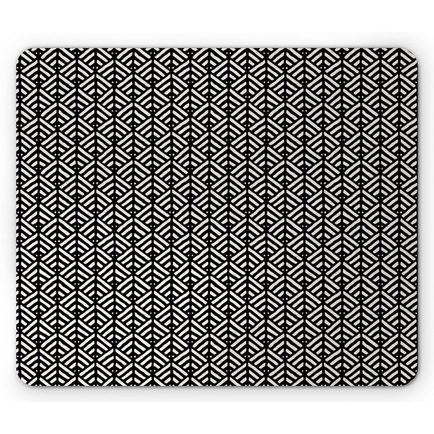 Black and White Mouse Pad, Abstract Hand-drawn Lines Retro Style with
