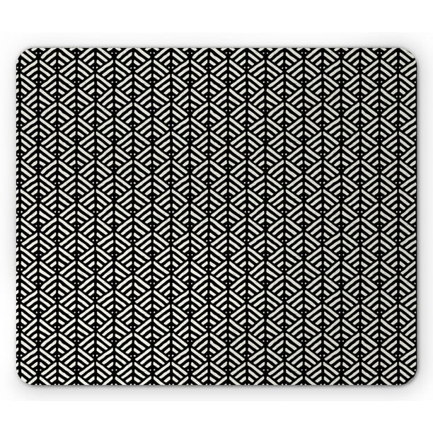 Black and White Mouse Pad, Abstract Hand-drawn Lines Retro Style with