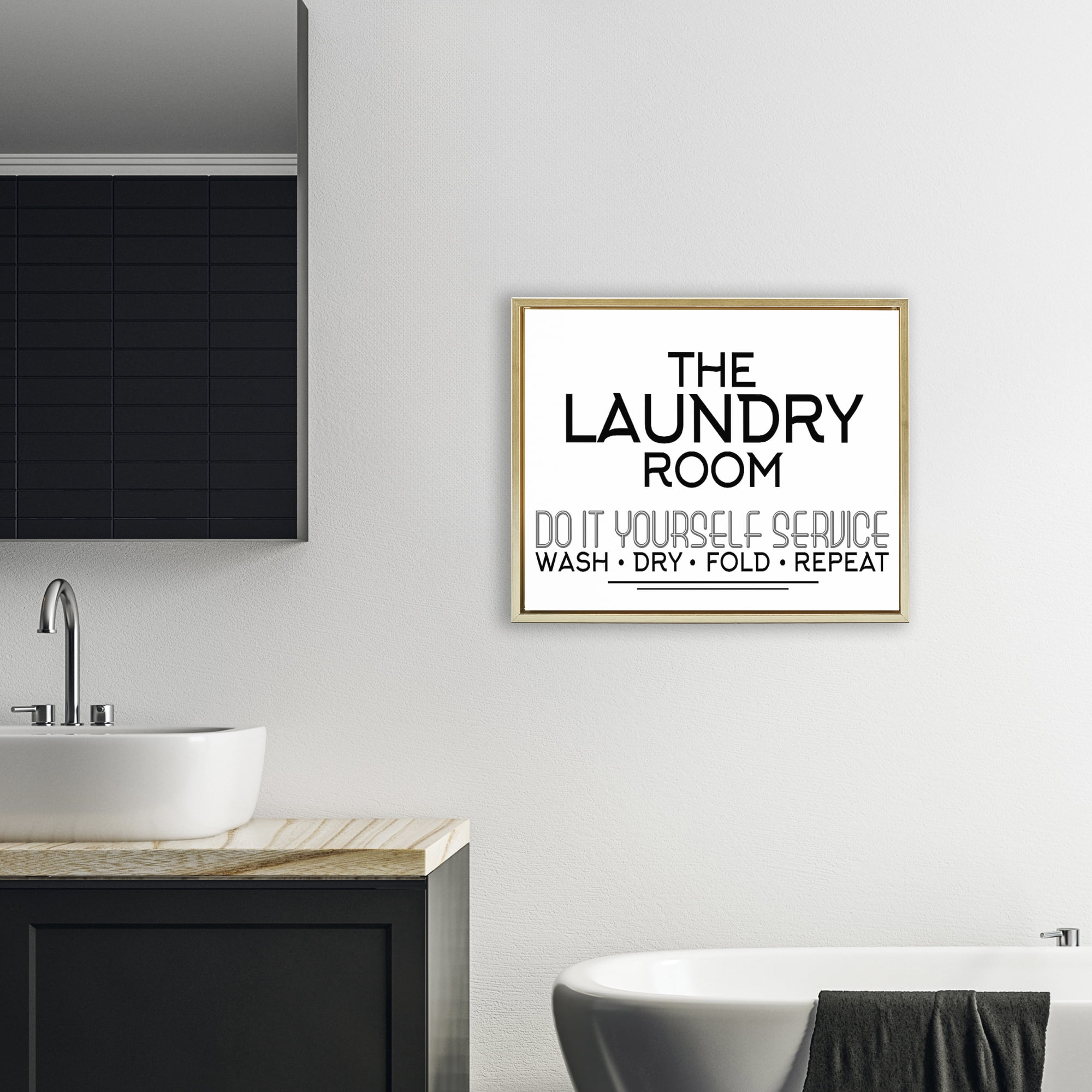 Do It Yourself Laundry Minimal Gold Framed Floater Canvas Wall Art, design by Kim Allen