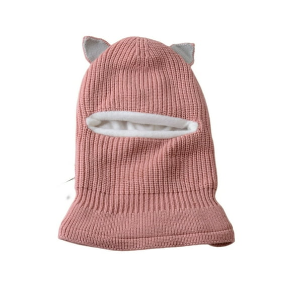 2-5Y Winter Kids Hat Fleece Lining Fluffy Ball Ear Protection Multipurpose Knitting Beanies Hat Scarf for Outdoor