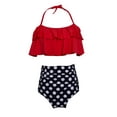 thumbnail image 4 of TOPGOD Parent-child Bikini Set Mom and Girl Ruffle Halter Vest and Dot High Waist Shorts Swimsuit, 4 of 7