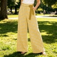 thumbnail image 2 of Miluxas Women's Gingham Plaid Pants Elastic High Waist Wide Leg Pants Tie Bow Decor Loose Casual Trousers with Pockets Summer Beach Loungewear Yellow, 2 of 6