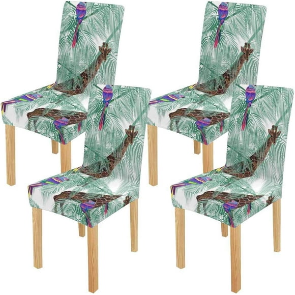 HATIART Birds Giraffe Parrot Palm Leaves Stretch Chair Cover Protector Seat Slipcover for Dining Room Hotel Wedding Party Set of 4