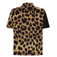 thumbnail image 5 of QQAMB Men's Shirts Button Down Lapel Collar Leopard Print Short Sleeve Shirt Trendy Hawaiian Shirts Summer Casual Vacation Tops Khaki XL, 5 of 5