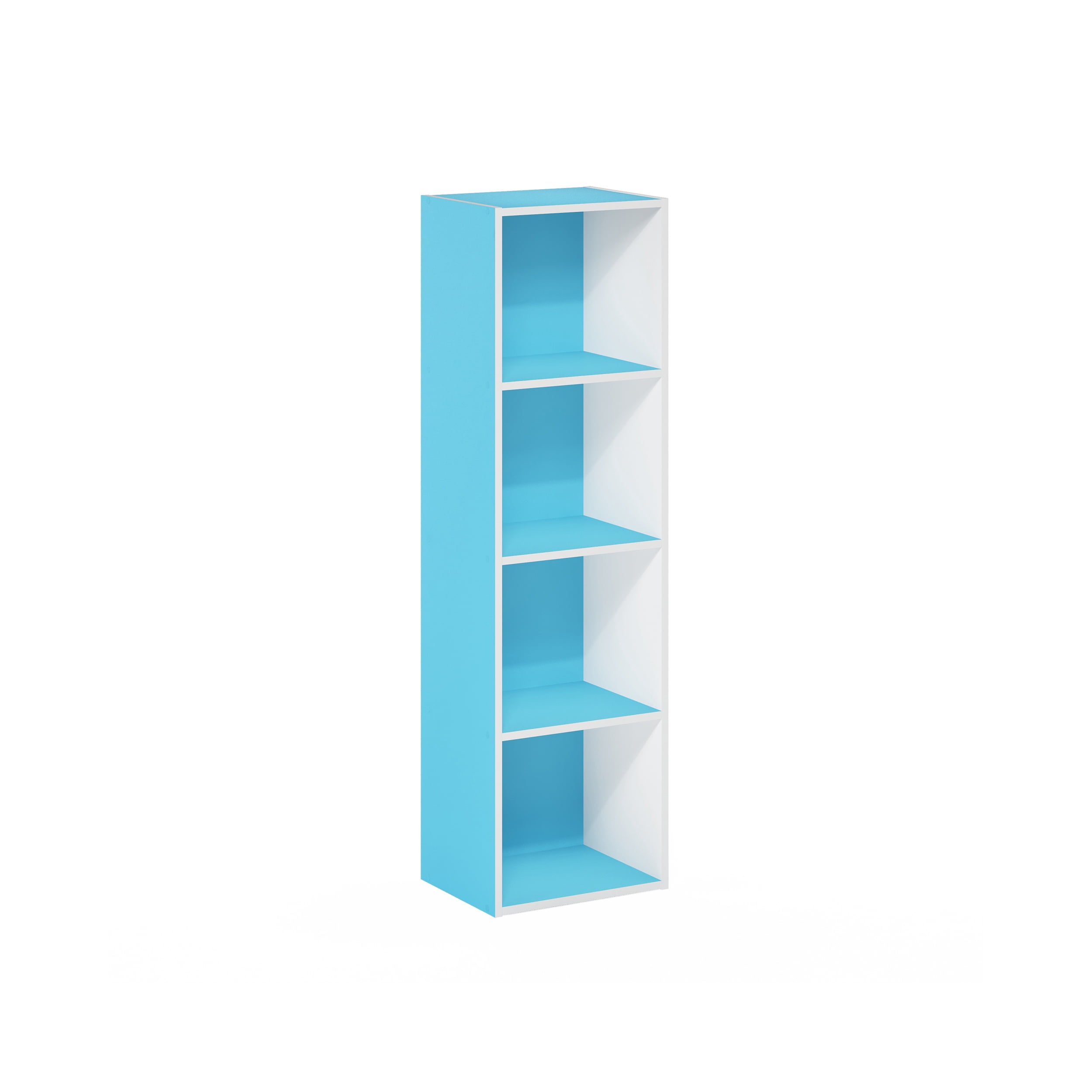 HOMLUX 9" x 12" x 42" Storage Shelf 4 Tier Cube Bookcase, Suitable for Small Space, White & Blue