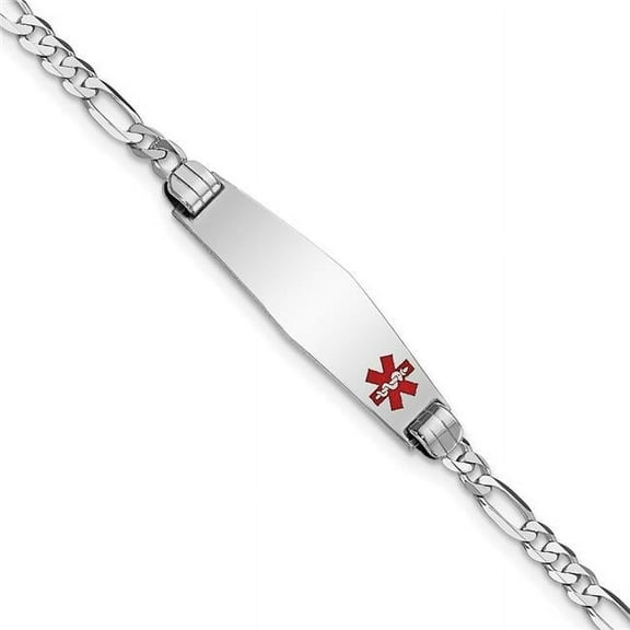 Primal Gold 14 Karat White Gold Medical Soft Diamond Shape Red Enamel Figaro Link ID Bracelet