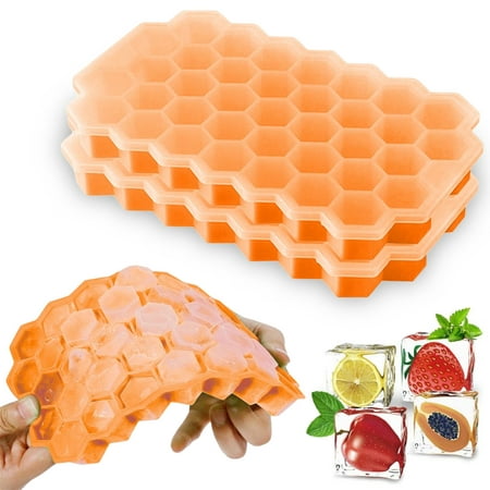 

2 Pack Ice Cube Tray with lid 1 pack Honeycomb Silicone Ice Cube Mold Reusable Stackable Easy Release Flexible 37-Ice Mini Trays