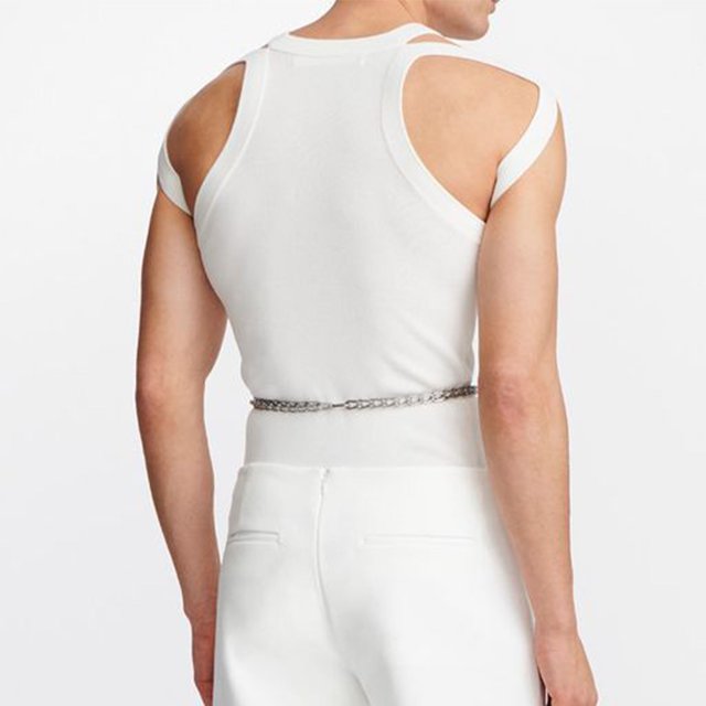 Camiseta sin mangas delgada elástica chaleco elástico para hombre con doble correa para el hombro de diseño hueco para deportes y Fitness ANGGREK Otros