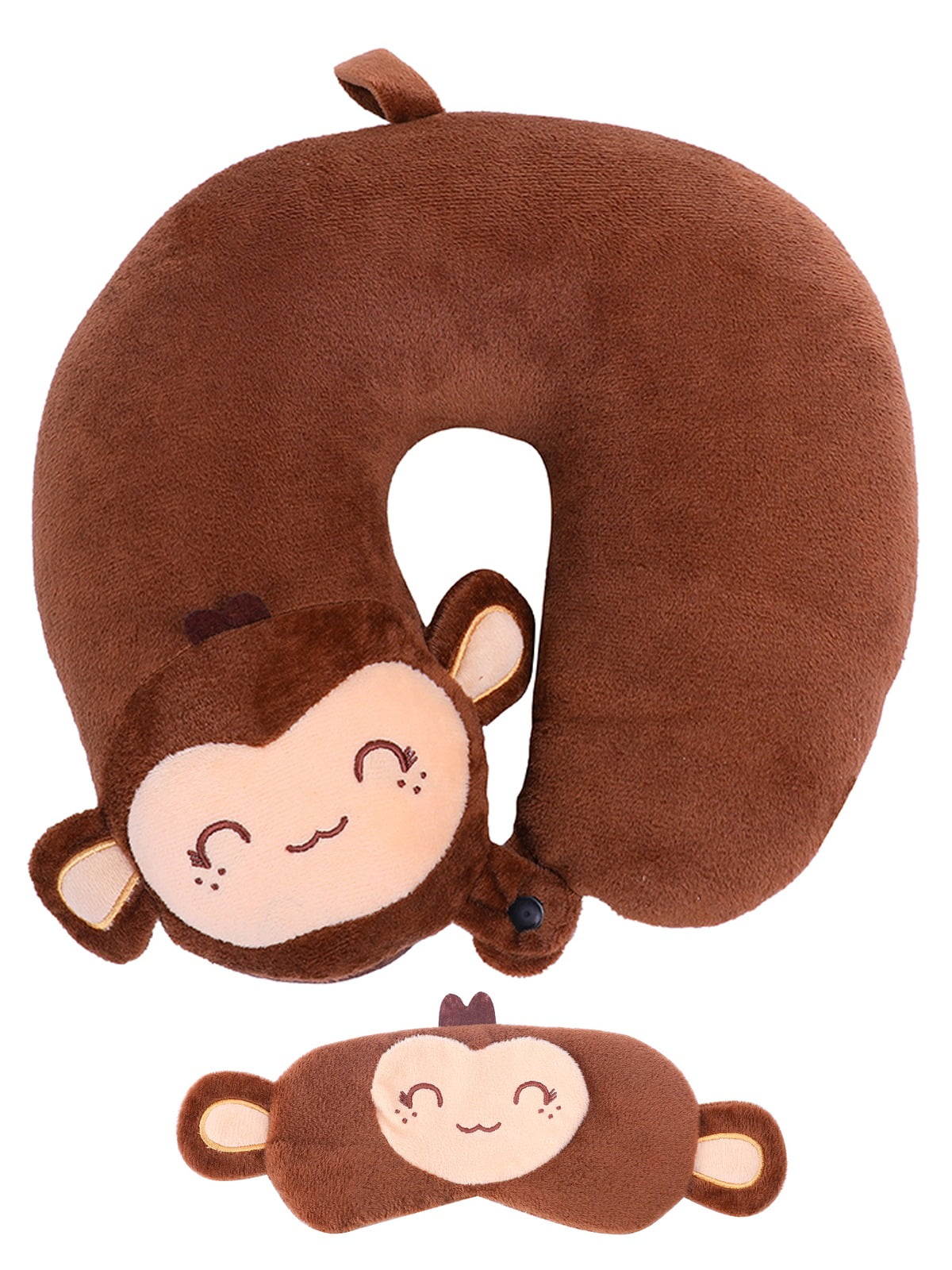 Edelvey Kids Travel Neck Plush Pillow with Mask for Boys Girls, Monkey
