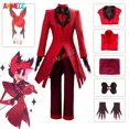 thumbnail image 2 of Disfraz de Alastor para cosplay, peluca, orejas, chaqueta roja, uniforme, trajes de fiesta de Halloween de Anime para hombres, conjuntos completos S-XXXL, 2 of 5