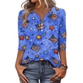 thumbnail image 5 of Women's 250th Anniversary USA Shirt Patriotic American Flag Print V-Neck Button 3/4 Sleeve T-Shirt, 5 of 6