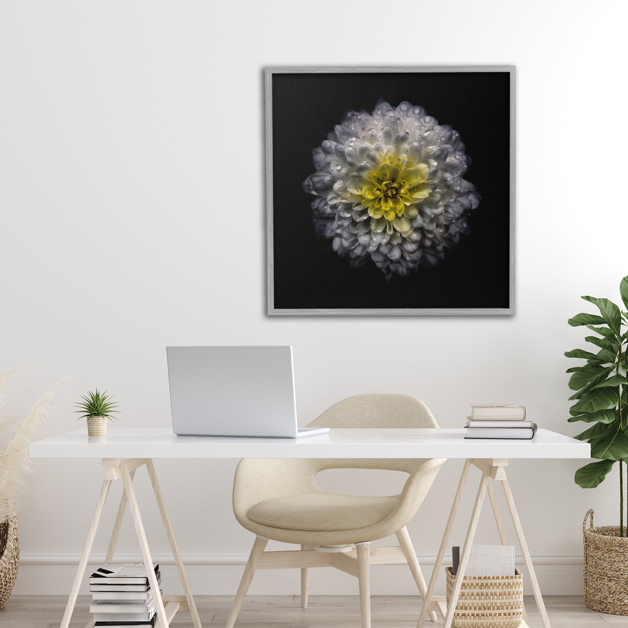 White And Yellow Mum Gray Framed Giclee Art, design by Brian Carson Photography