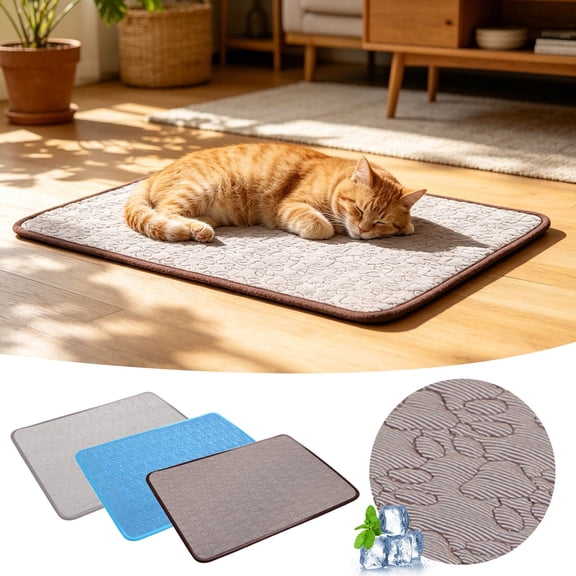 Pressure Activated Gel Self-Cooling Pet Mat Machine Washable Cloth Heat Absorb Dog Cat Bed Floor Cushion For Large Breed Pets Hot Weather 27.6"× 21.7"