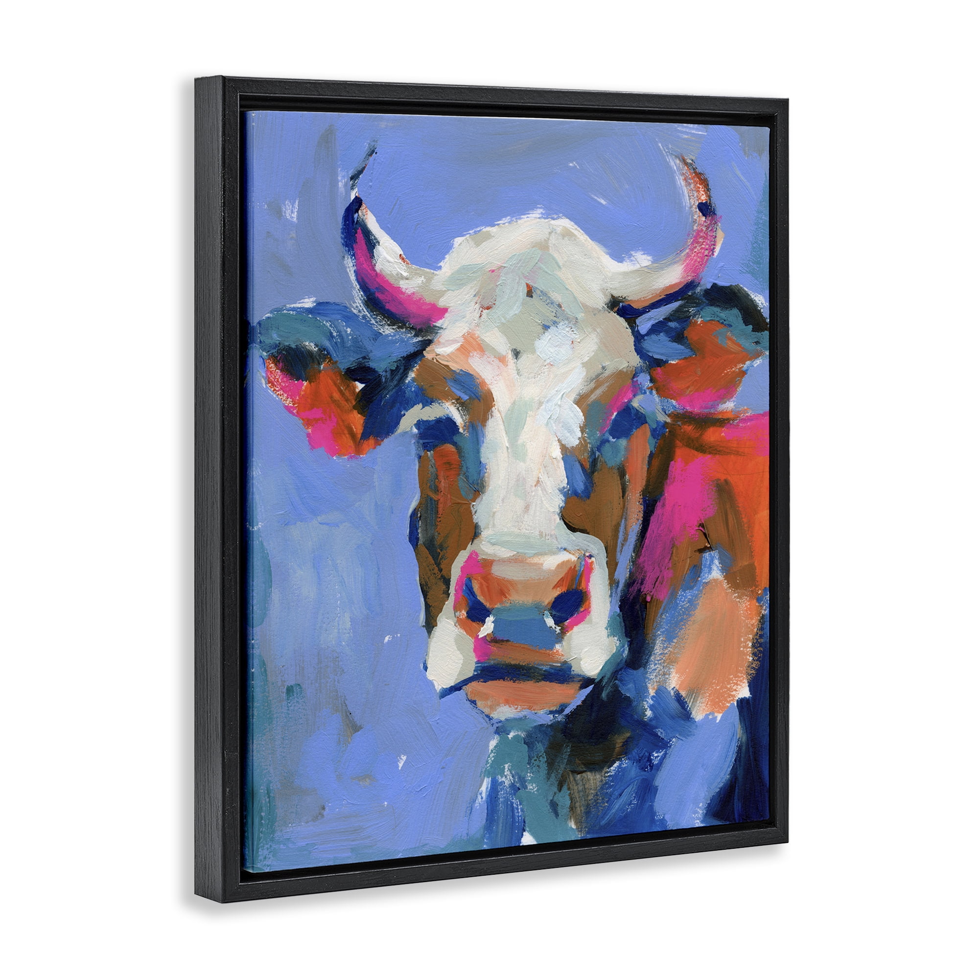 Stupell Industries Painterly Cow Portrait Animals & Insects Painting Black Floater Framed Canvas Art Print Wall Art, 25 x 31