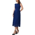 thumbnail image 4 of INSPIRE CHIC Women's Lace Dress Boat Neck Cap Sleeve Cutout Back Midi Dress Dark Blue S, 4 of 5