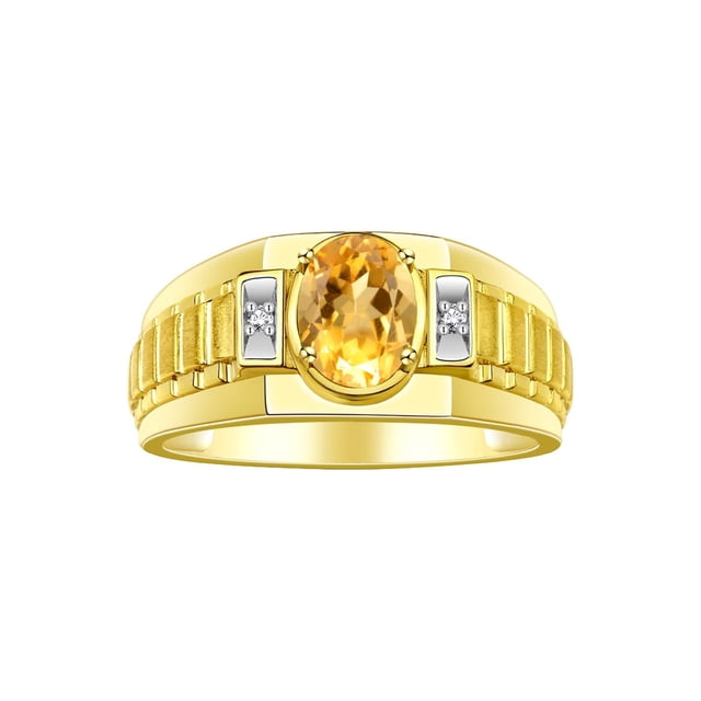 RYLOS Men's Rings Yellow Gold Plated Silver Rings Classic Designer Style 8X6MM Oval Gemstone & Diamond Ring Citrine Birthstone Rings For Men Size 13