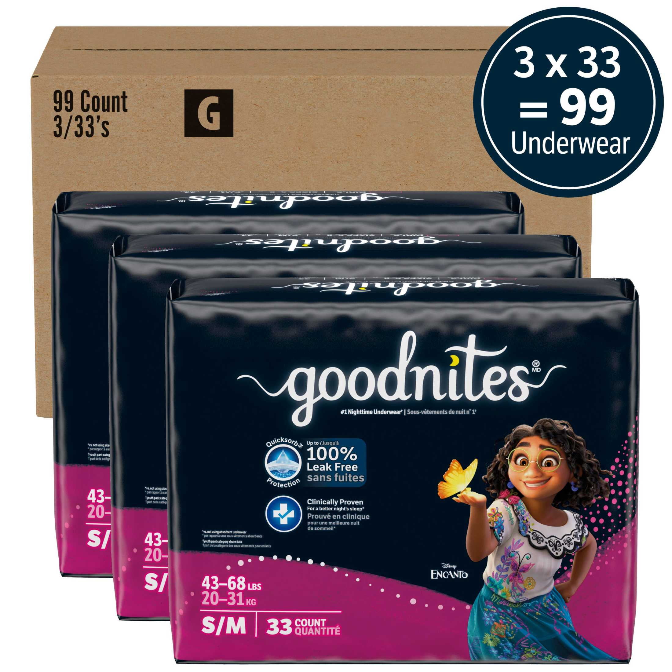 Goodnites Bedwetting Underwear for Girls, S/M (43-68 lbs), 99 Count