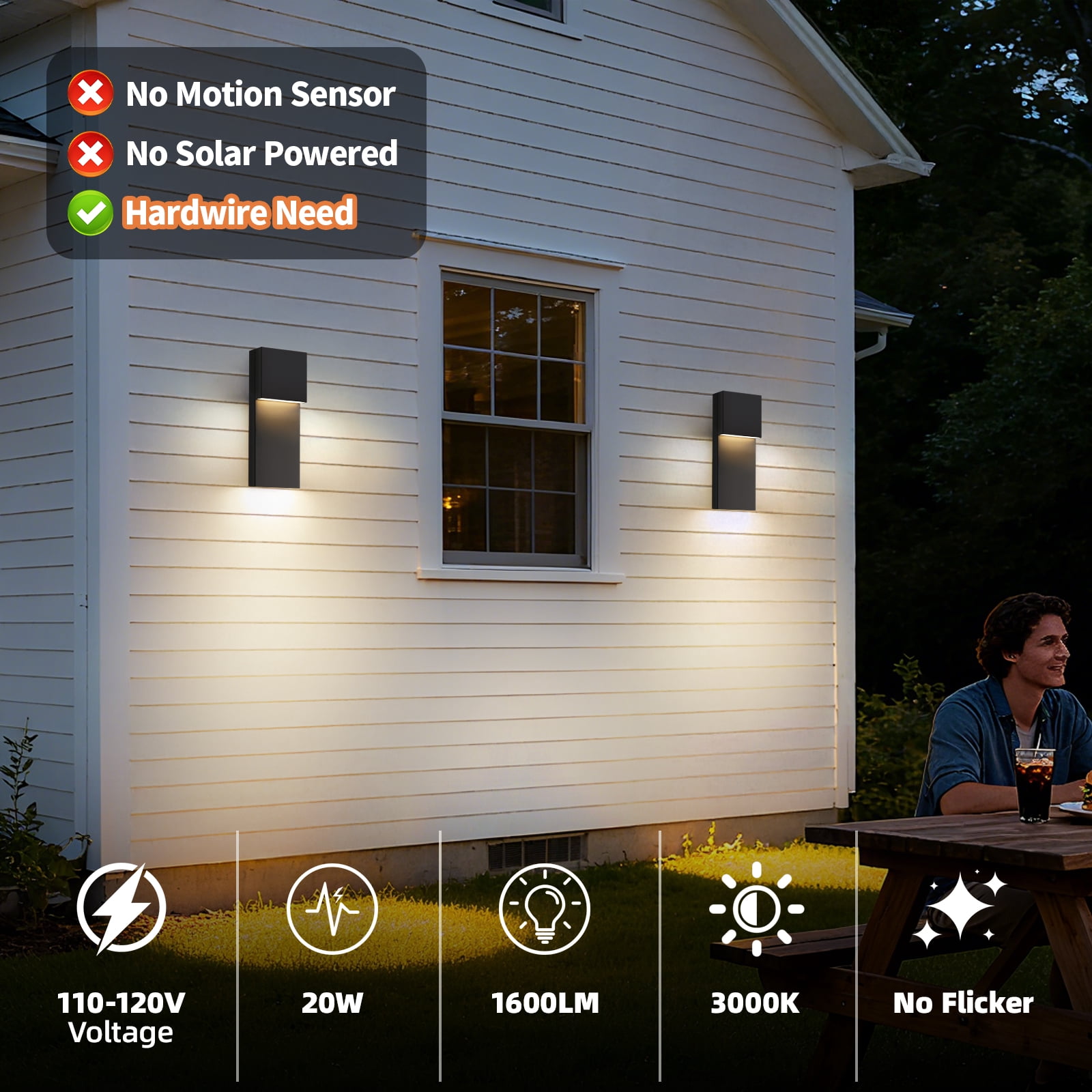 LED Outdoor Wall Sconce Modern Exterior Lighting Fixtures, Matte Black Outdoor Front Porch Lights LED Outside Wall Mount Lights for House, Hallway, Warm White 3000K, 1 Pack