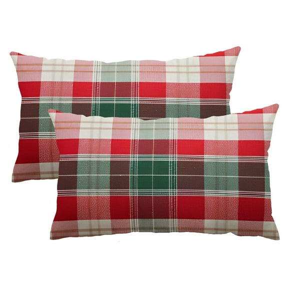 PHYHOO Red and Green 12 x 20 Inches Pack of 2 Christmas Plaid Decorative Throw Pillow Covers Scottish Tartan Cushion Case for Farmhouse Home Holiday Decor  12x20inch