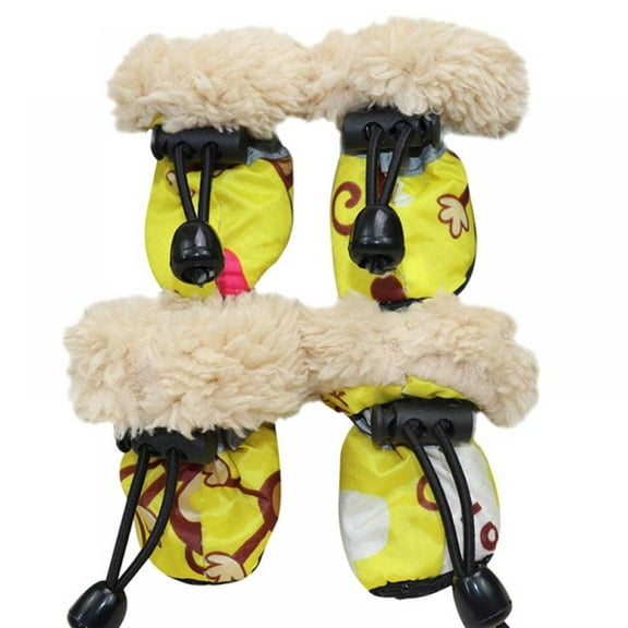 GOODLY 4PCS Waterproof Winter Fleece Liner Cartoon Pet Dog Shoes, Non-Slip rain and Snow Boots, Thick and Warm, Suitable for Small Medium Cats and Dogs
