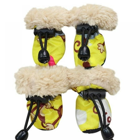 Aosijia Pet Winter Rain Boots with Fleece Liner Cartoon Waterproof Soft-soled Anti-Slip Shoes Pet Paw Care Yellow