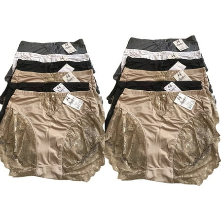 

(12-Pack) Angelina Women s Multi-color High Waist Floral Lace Detail Panties Underwear S