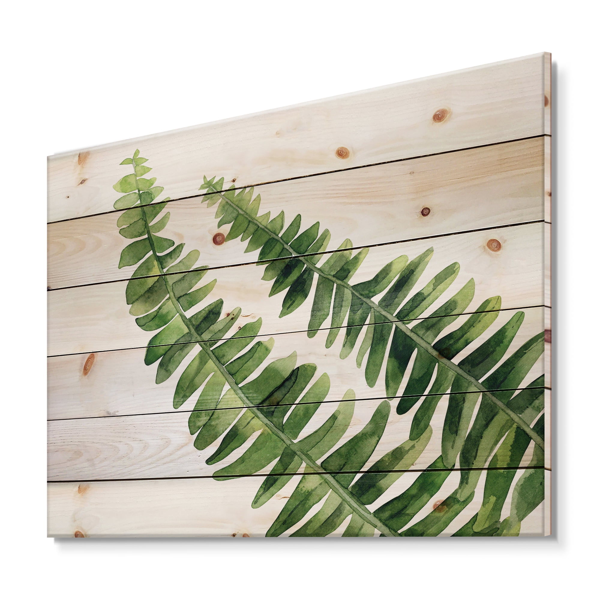 Designart 'Fern Plant Leaves Detail I' Farmhouse Print on Natural Pine Wood