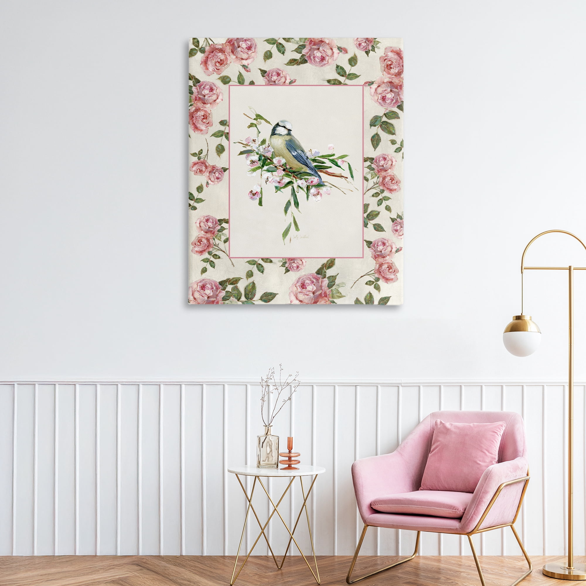 Stupell Industries Dainty Roses & Perched Bird Canvas Wall Art, design by Sally Swatland