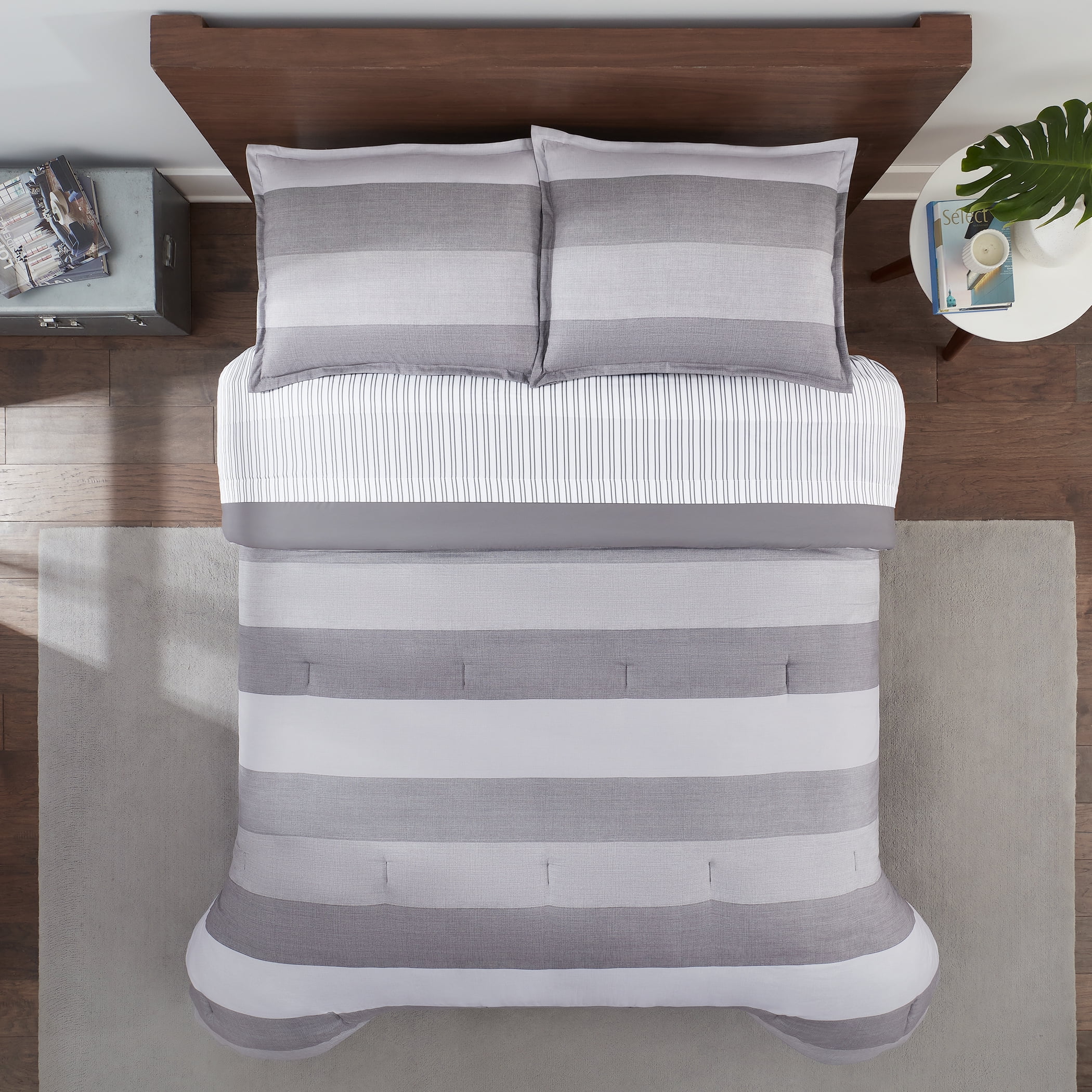 Serta Simply Clean 7-Piece Billy Neutral Textured Stripe Bed in a Bag, King