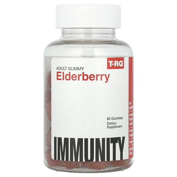 T.RQ Elderberry Gummy (Dietary Supplements), Natural Rasberry, 60 Count, Red