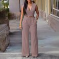 thumbnail image 2 of XuJwPNcy Women's Formal Jumpsuits Fashion Business Overalls Sleeveless Tank V Neck Wide Leg Loose Romper with Belt, 2 of 5