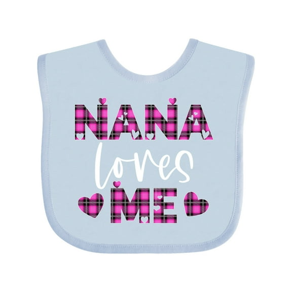 Inktastic My Nana Loves Me Hearts in Pink Plaid Boys or Girls Baby Bib