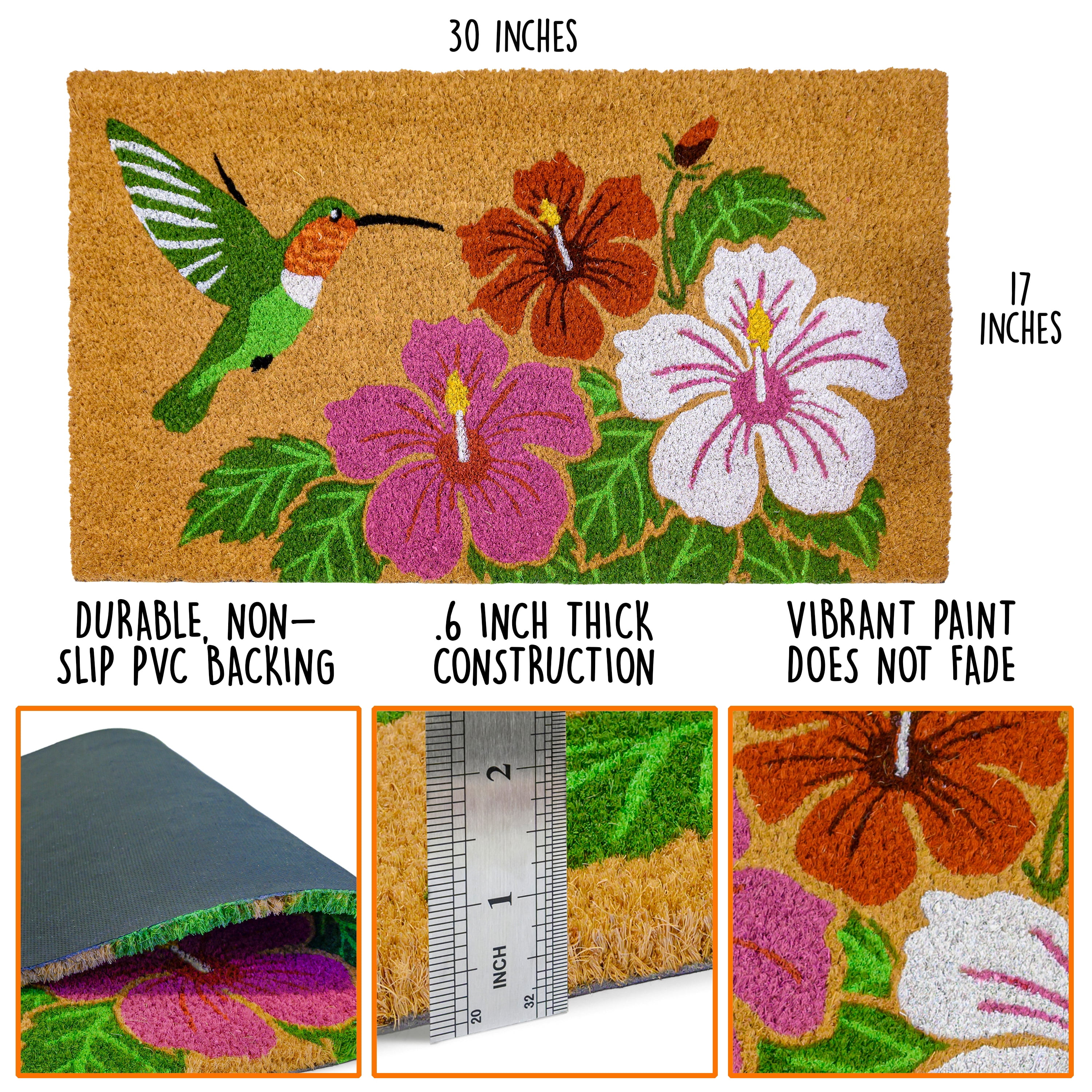 MAINEVENT Hummingbird Doormat Coir 30x17 Inch, Garden Outdoor Welcome Mat for Outside