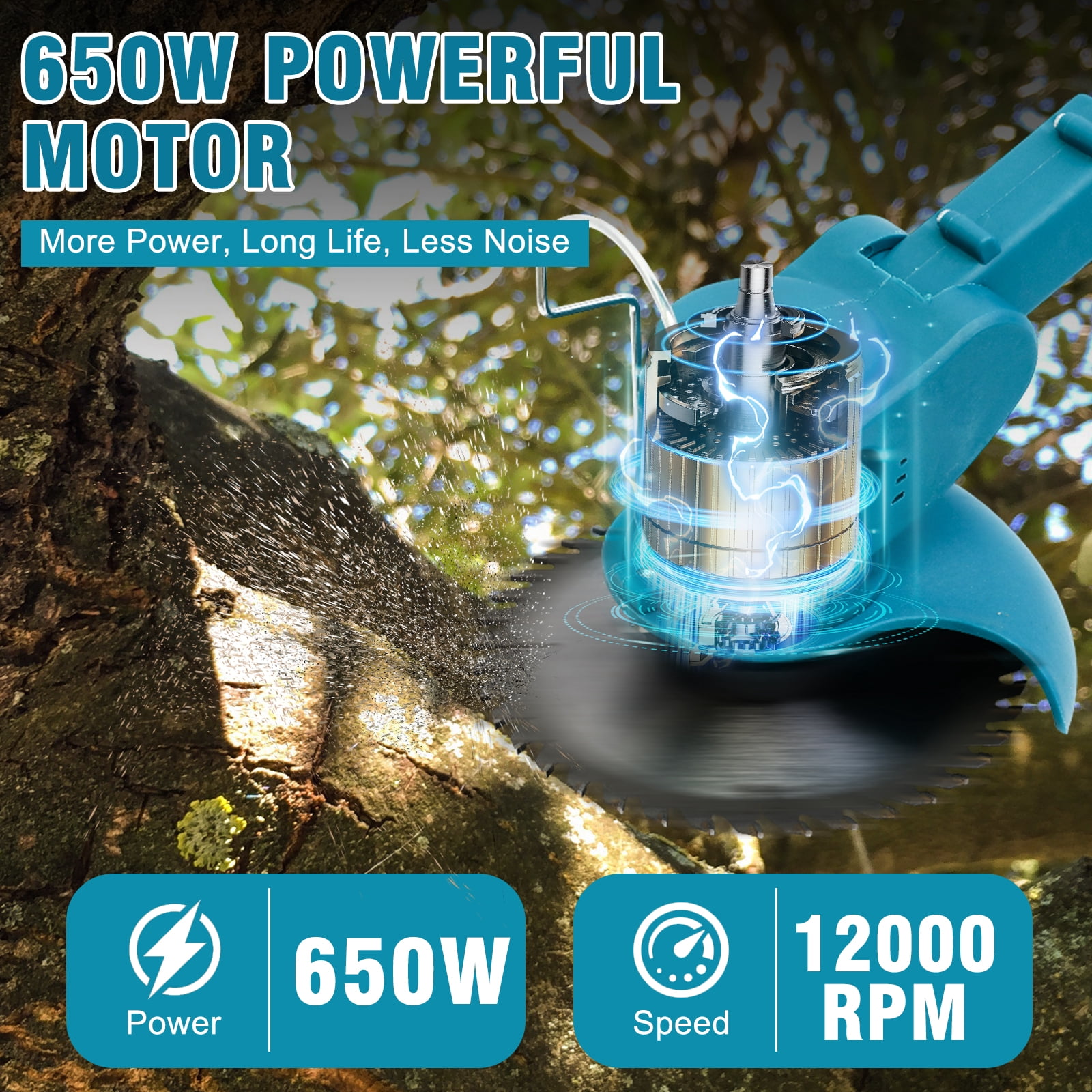 24V Electric Weed Trimmer, 650W Cordless Weed Wacker, Battery Powered Weed Eater for Lawn Yard Garden, 2PC 2000mAh Batteries and Charger, 3 Types of Blades, Blue