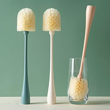 

LA TALUS Bottle Brush Long Handle Removable Head Remove Dirt Soft Bristles No Damage Cleaning Comfortable Grip Vacuum Cup Soybean Milk Machine Brush for Home White