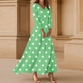 thumbnail image 2 of Women's casual 3/4 Sleeve V-neck polka dot long skirt A-line beach dress, Size S-2XL, 2 of 5