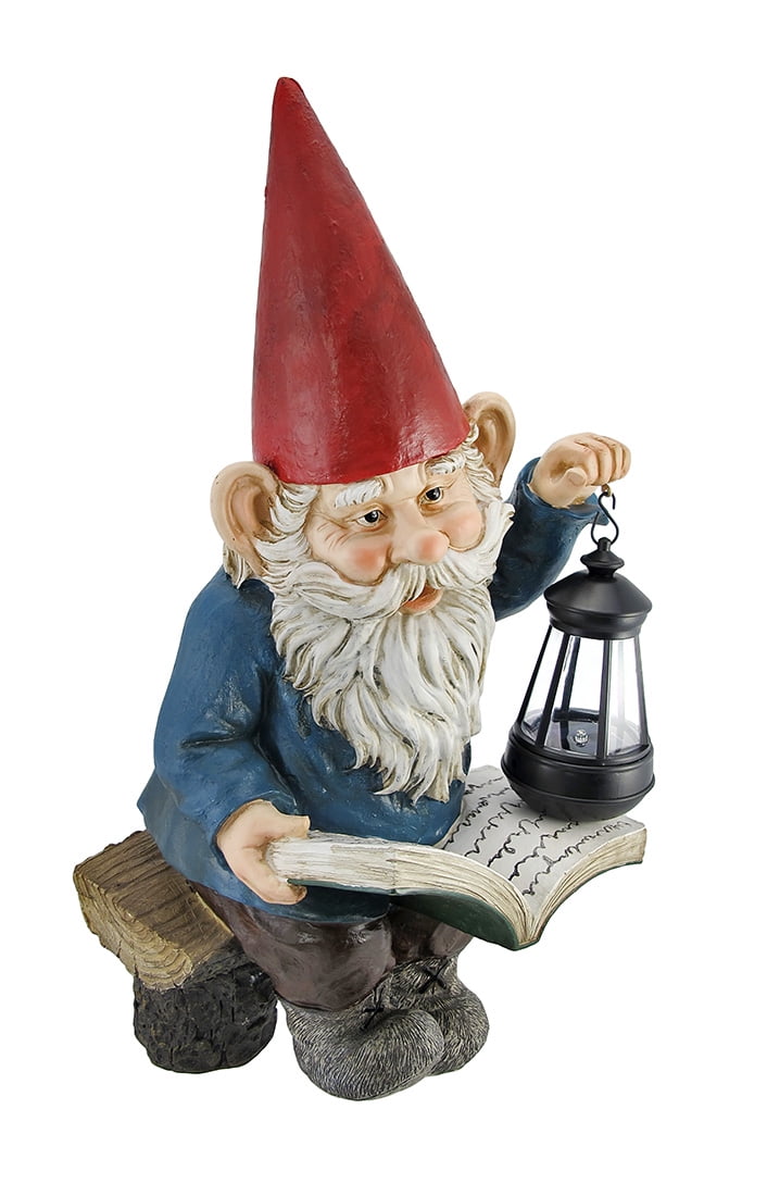 Reading Garden Gnome W Lantern Outdoor Statue by DWK Corporation