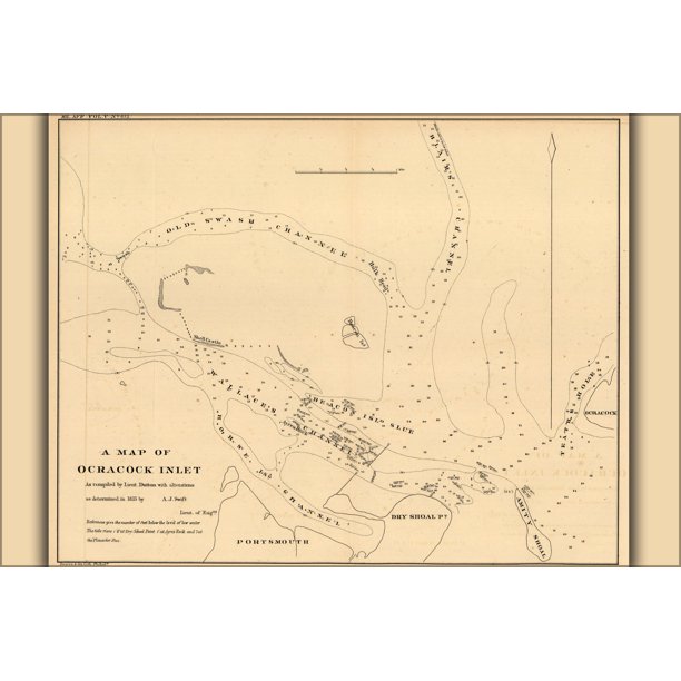 24"x36" Gallery Poster, map of Ocracoke, Outer Banks, North Carolina
