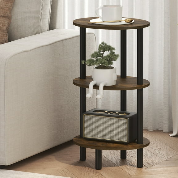 Furinno TURN-N-TUBE Night Stand, 3-Tier 27.6" Tall Oval Nightstand, Bedside Table with Open Shelving for Bedroom, Living Room, Amber Pine