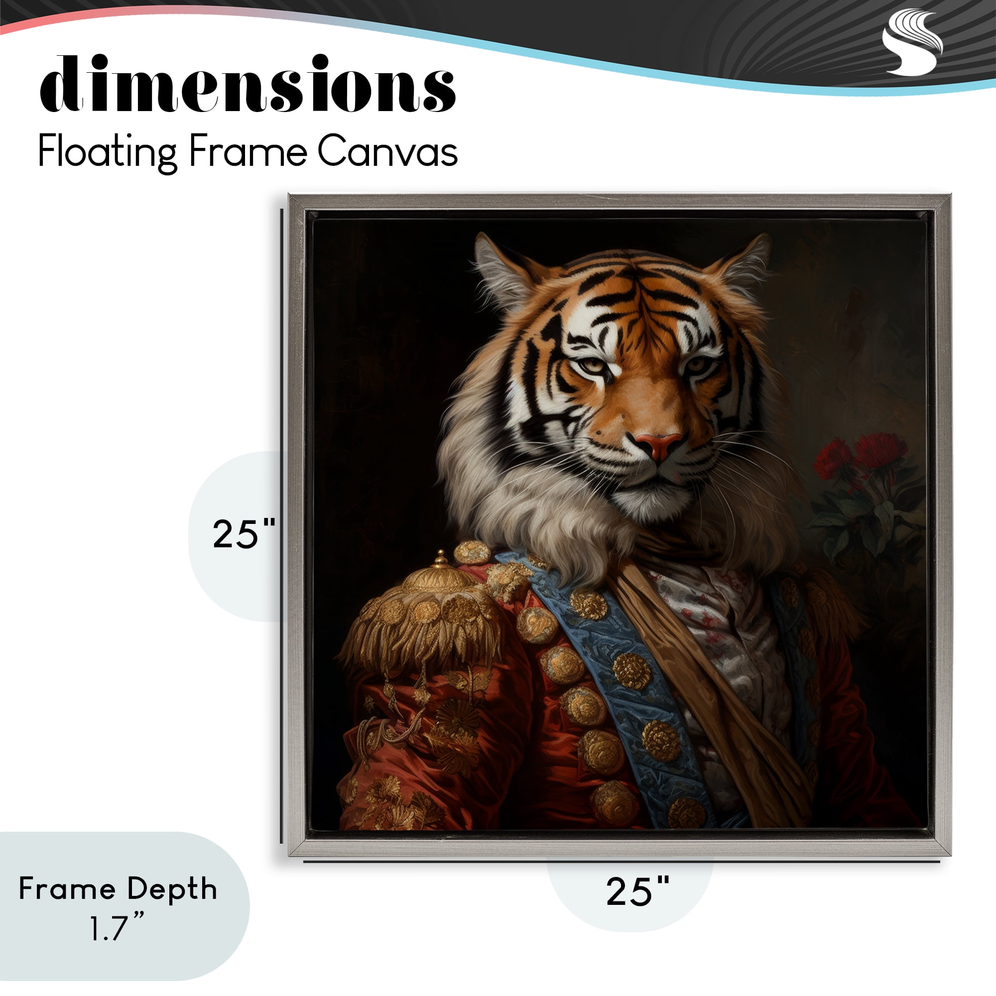 Stupell Industries Noble Tiger Transformation Gray Framed Floater Canvas Wall Art, design by Lazar Studio