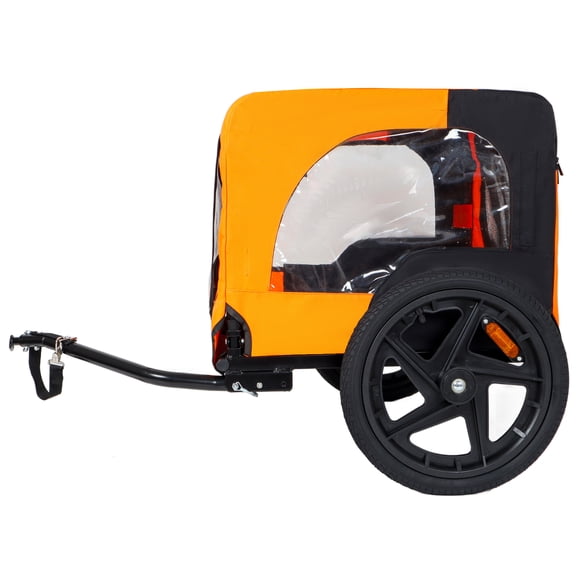 YIYADO Outdoor Heavy Duty Collapsible Pet Bike Trailer with 16-Inch All-Terrain Wheels & Universal Hitch, Foldable Dog Bicycle Cargo Carrier, Black Orange