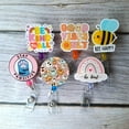 thumbnail image 2 of YJ Premiums 6PC Nurse & Teacher Badge Reel | Cute Funny Nursing Name Badge Retractable ID Clip Holder | Smiley Face Be Kind Bee Stay Pawsitive Boho Rainbow Gifts for Nurses Medical Accessories, 2 of 5
