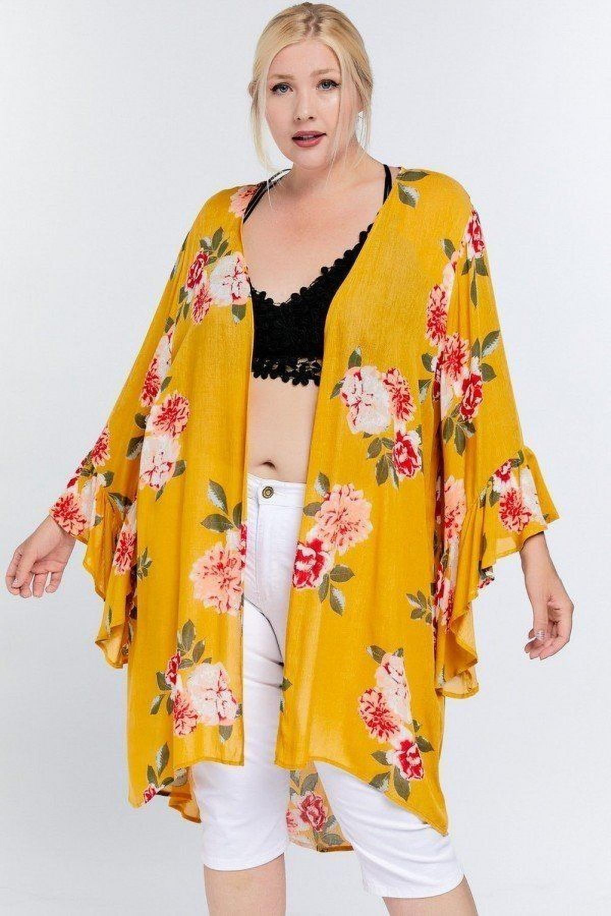 Floral Print Ruffle Detailed Draped Longline Maxi Kimono Cardigan 3XL -  Walmart.com